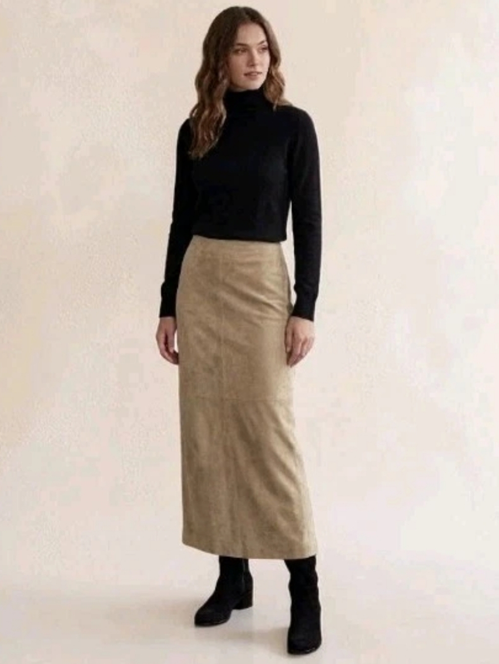 Charter Club 100% Leather Suede Midi Skirt High Rise Size 6 – Tan / Camel